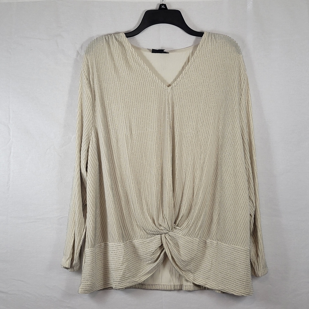 3/$25 Alfani Metallic Striped Twist Front Knit Top Plus Size 2X 3X